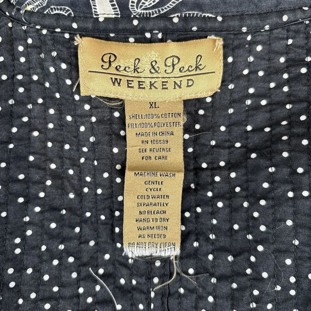 Peck & Peck Weekend Quilted‎ Reversible Jacket Womens XL Navy Polka Dot Paisley